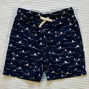 Crewcuts Boys Shark Print Shorts Size 7 Navy Blue Cotton Pull-On